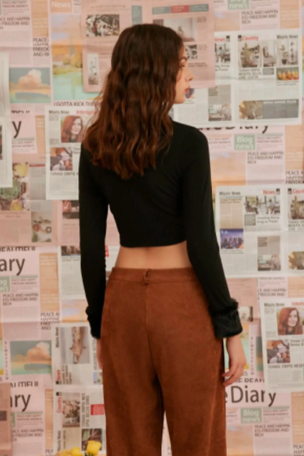 Button Open Front Full Sleeves Crop Top