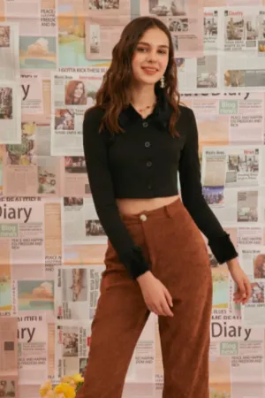 Button Open Front Full Sleeves Crop Top