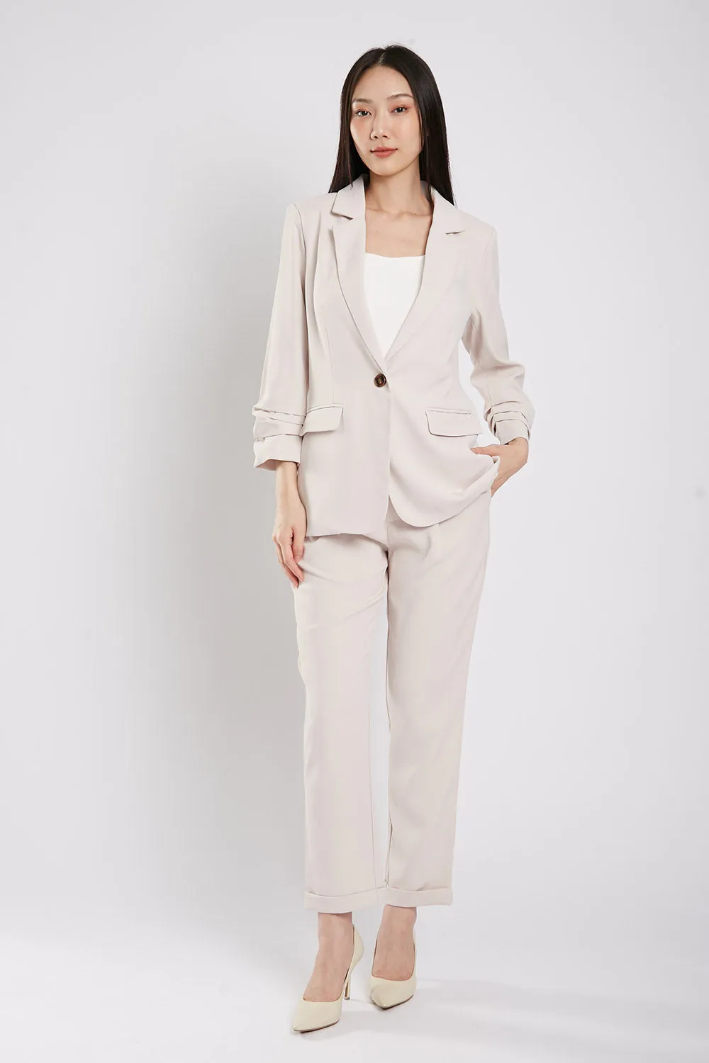 Carinne Ruched Blazer in Beige