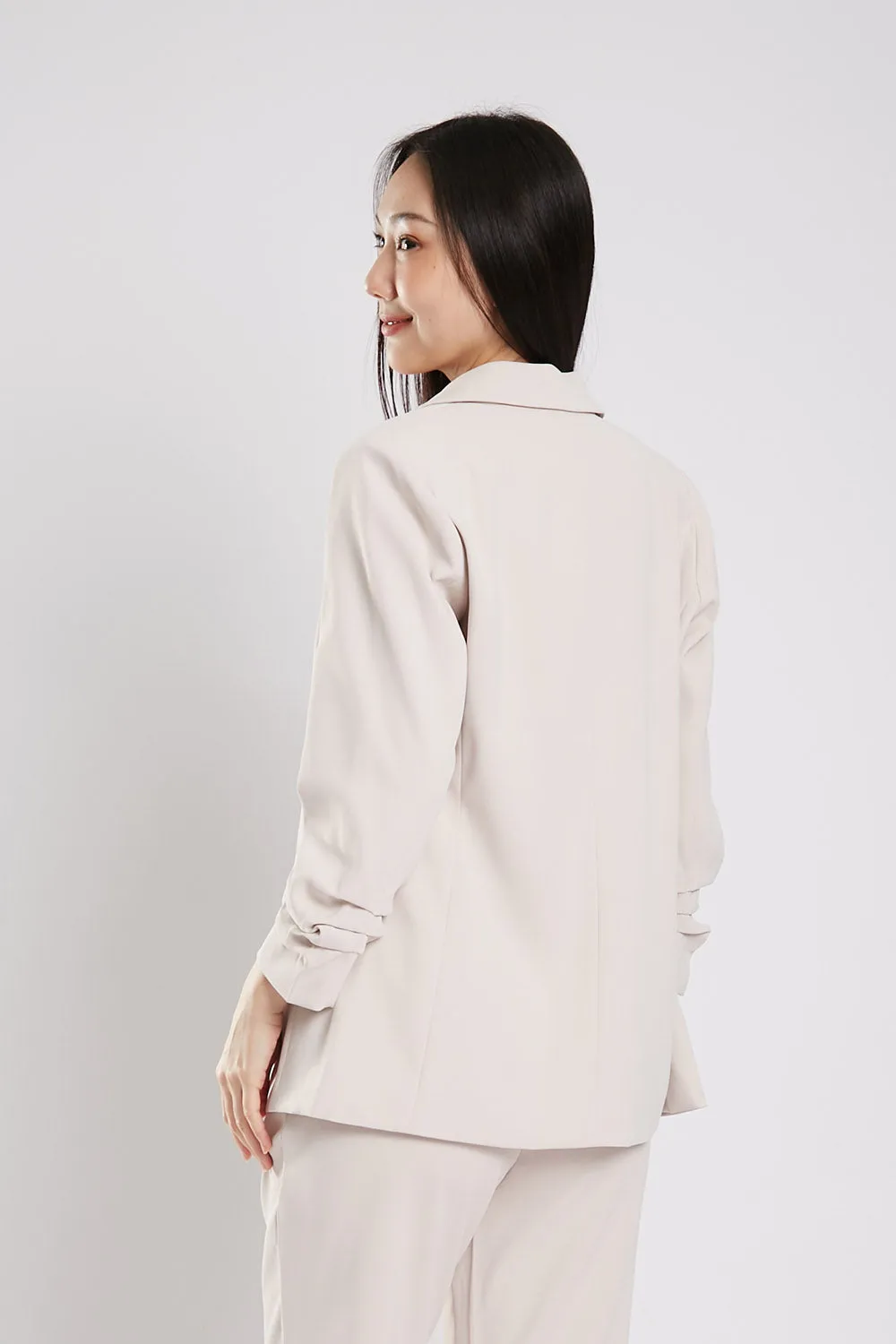 Carinne Ruched Blazer in Beige