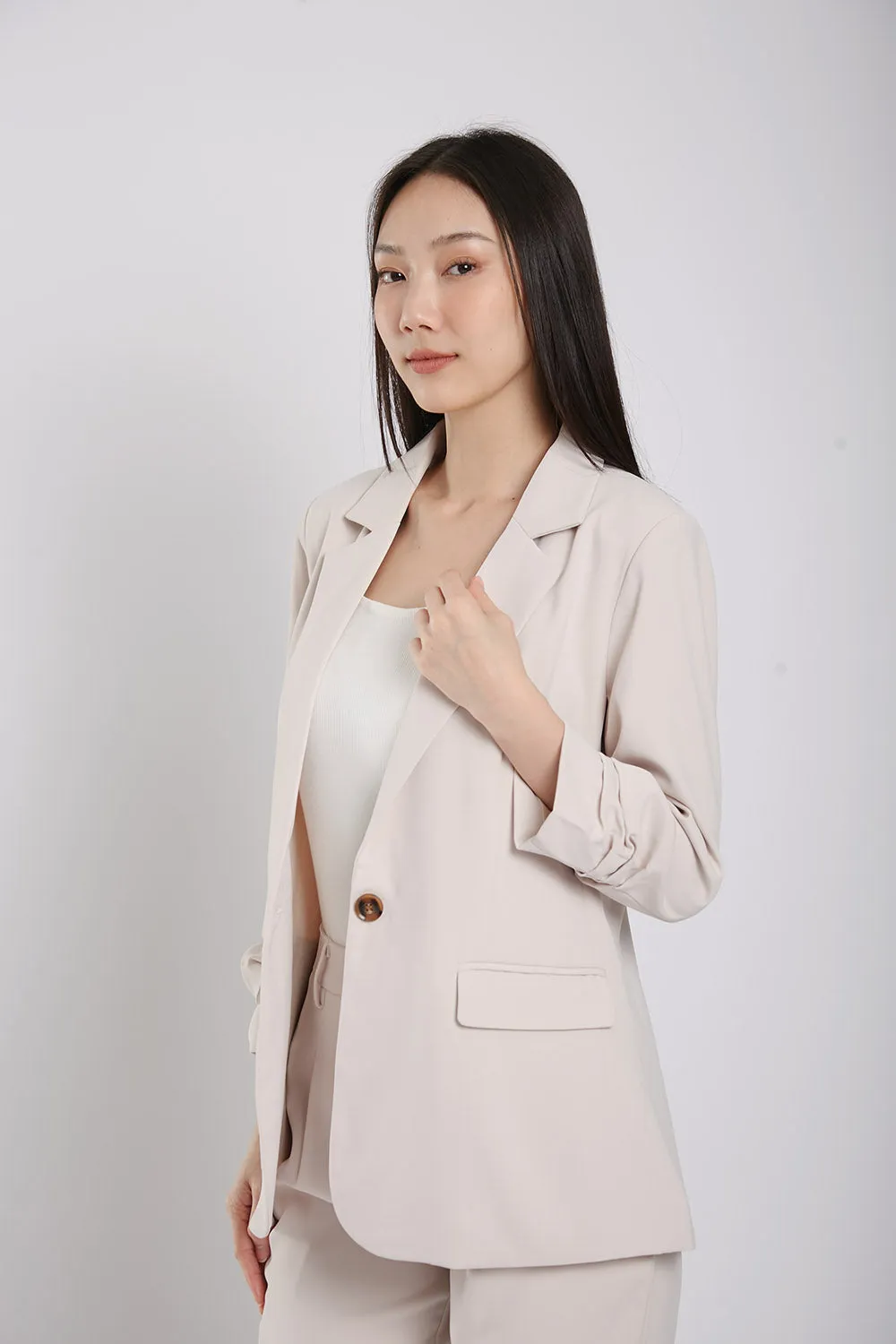 Carinne Ruched Blazer in Beige