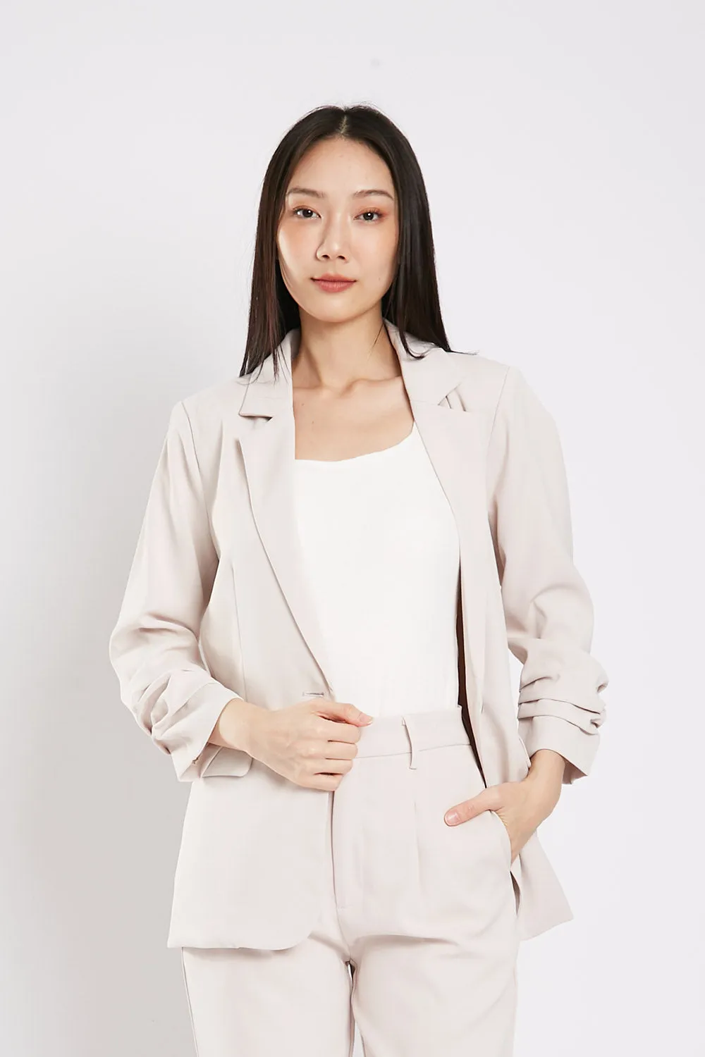 Carinne Ruched Blazer in Beige