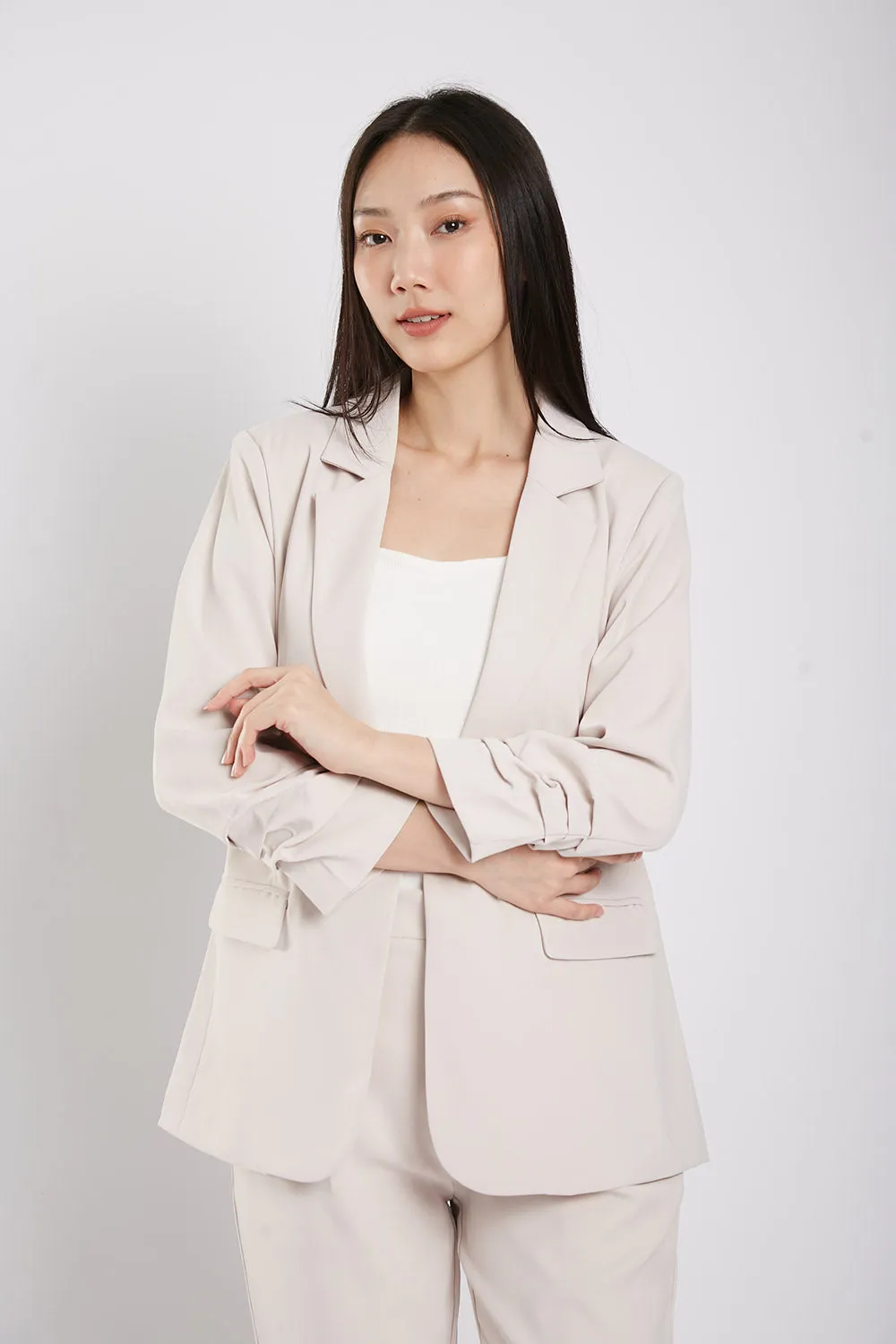 Carinne Ruched Blazer in Beige