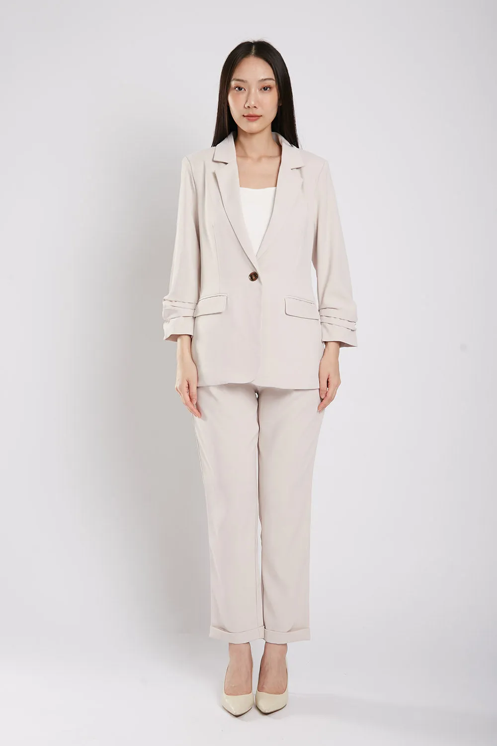Carinne Ruched Blazer in Beige