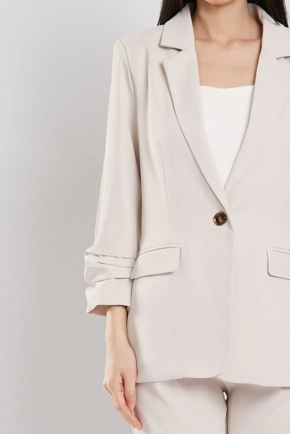 Carinne Ruched Blazer in Beige