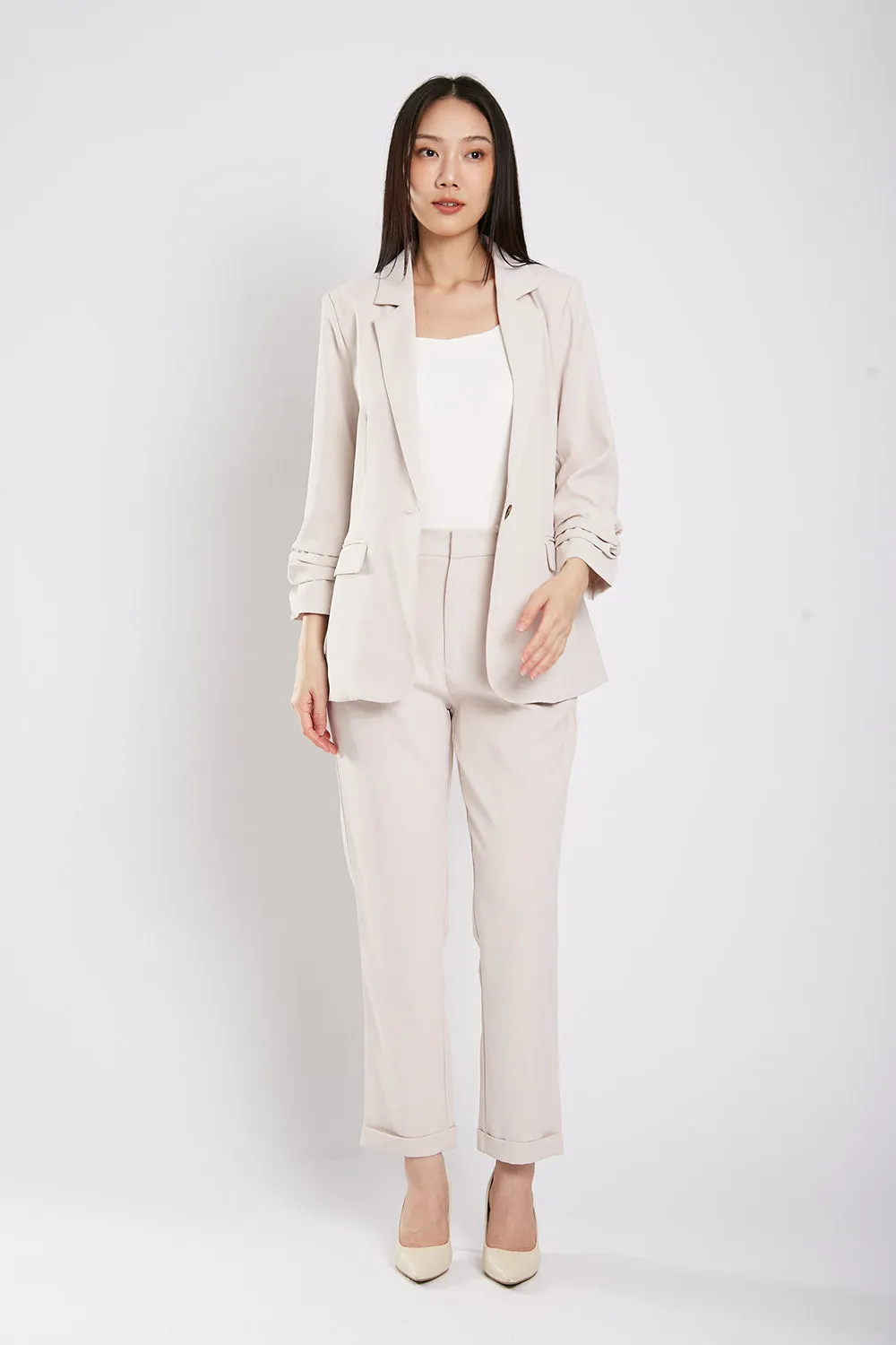 Carinne Ruched Blazer in Beige