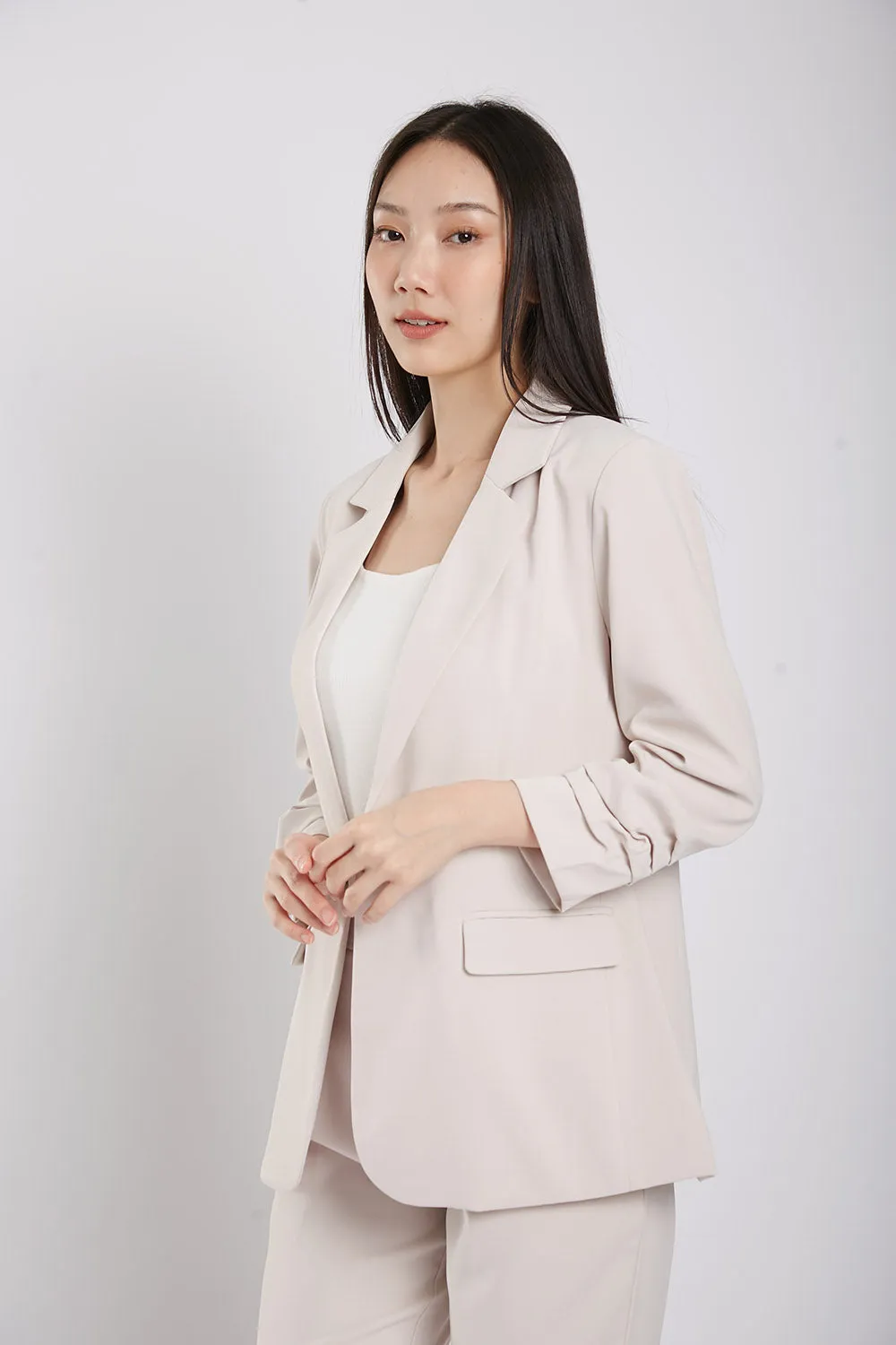 Carinne Ruched Blazer in Beige