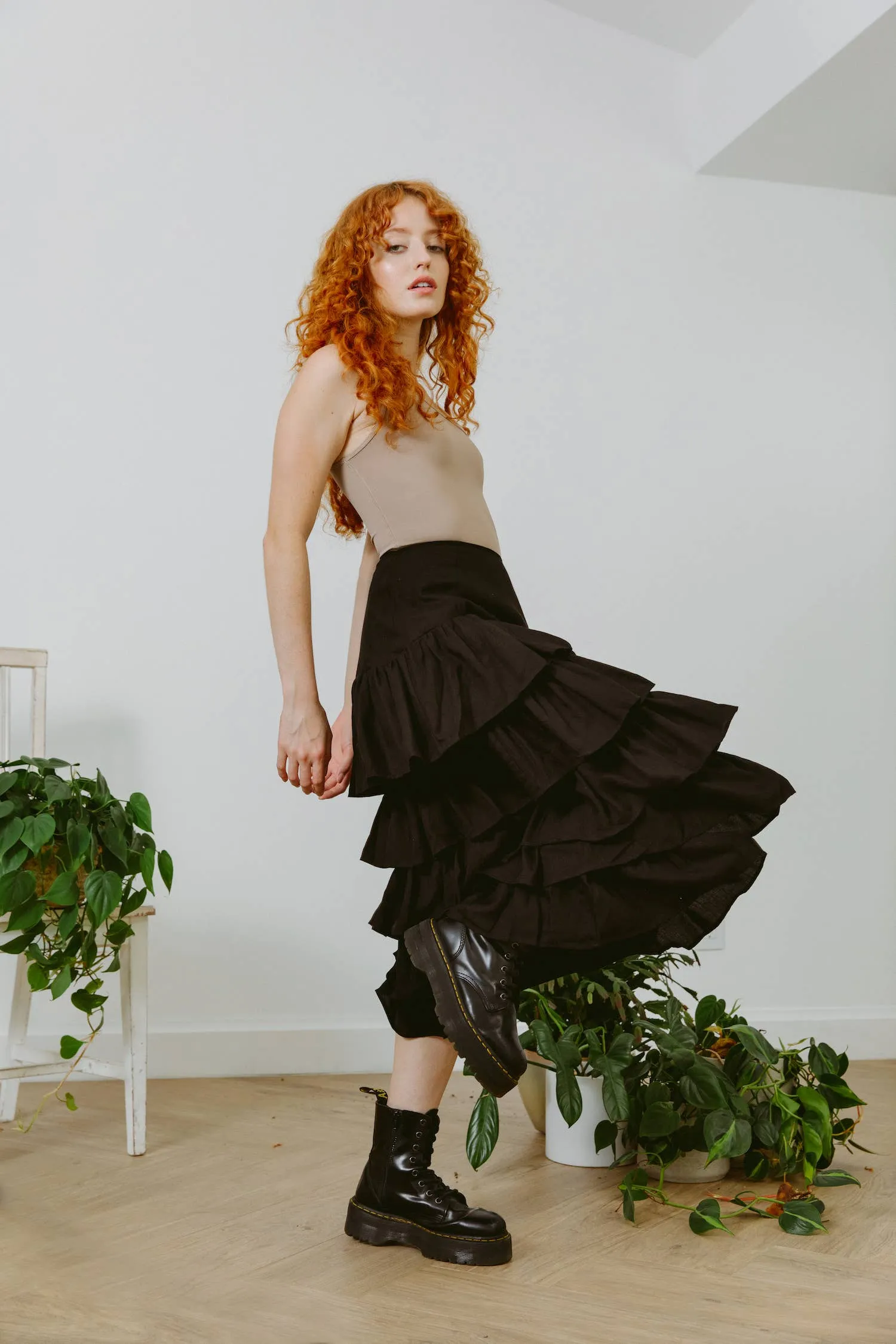 Cascading Ruffles Midi Skirt