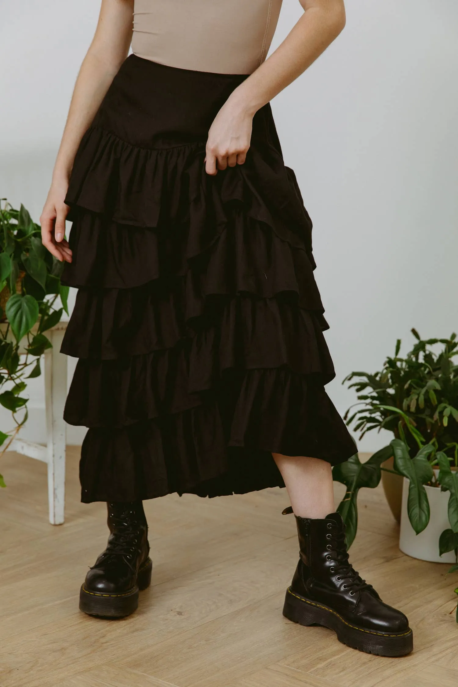 Cascading Ruffles Midi Skirt
