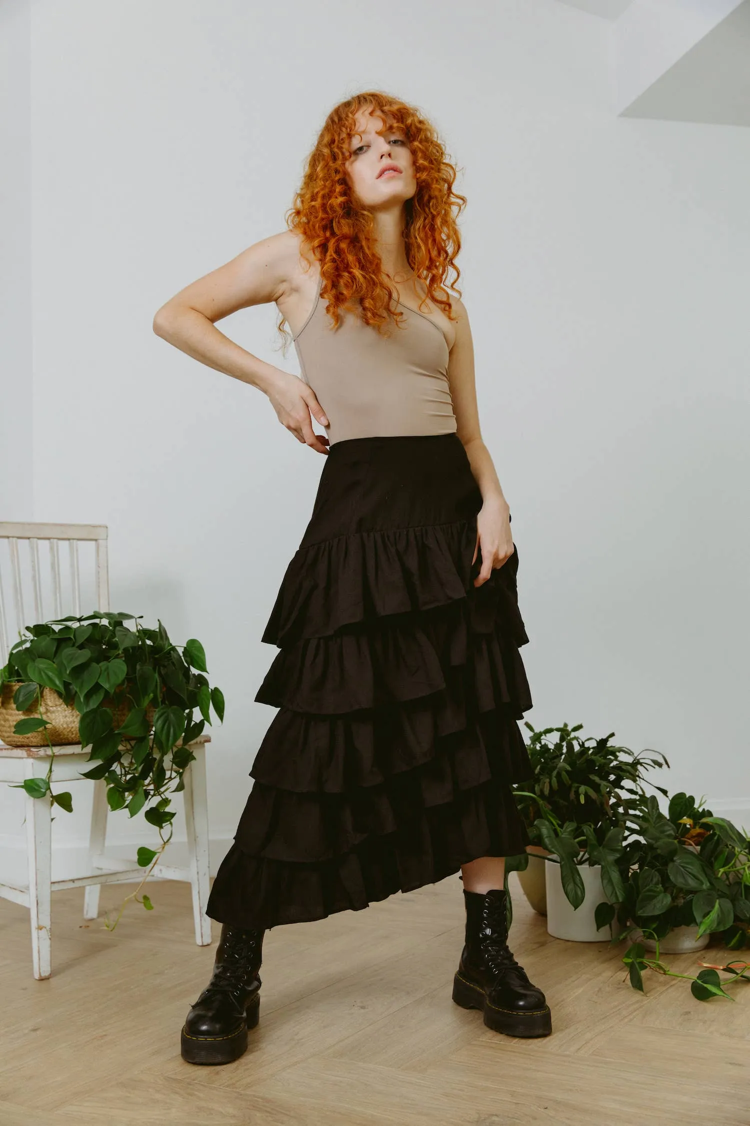 Cascading Ruffles Midi Skirt