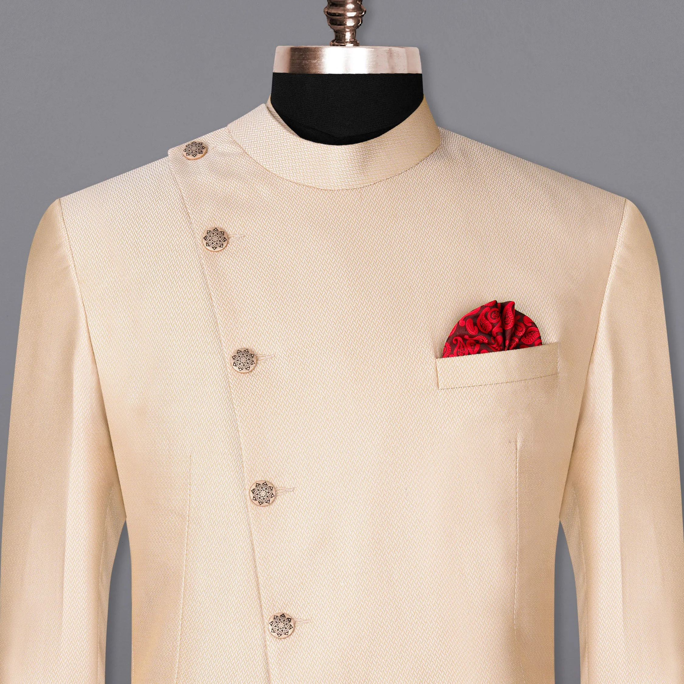 Cashmere Chevron Textured Cross Buttoned Bandhgala Designer Blazer