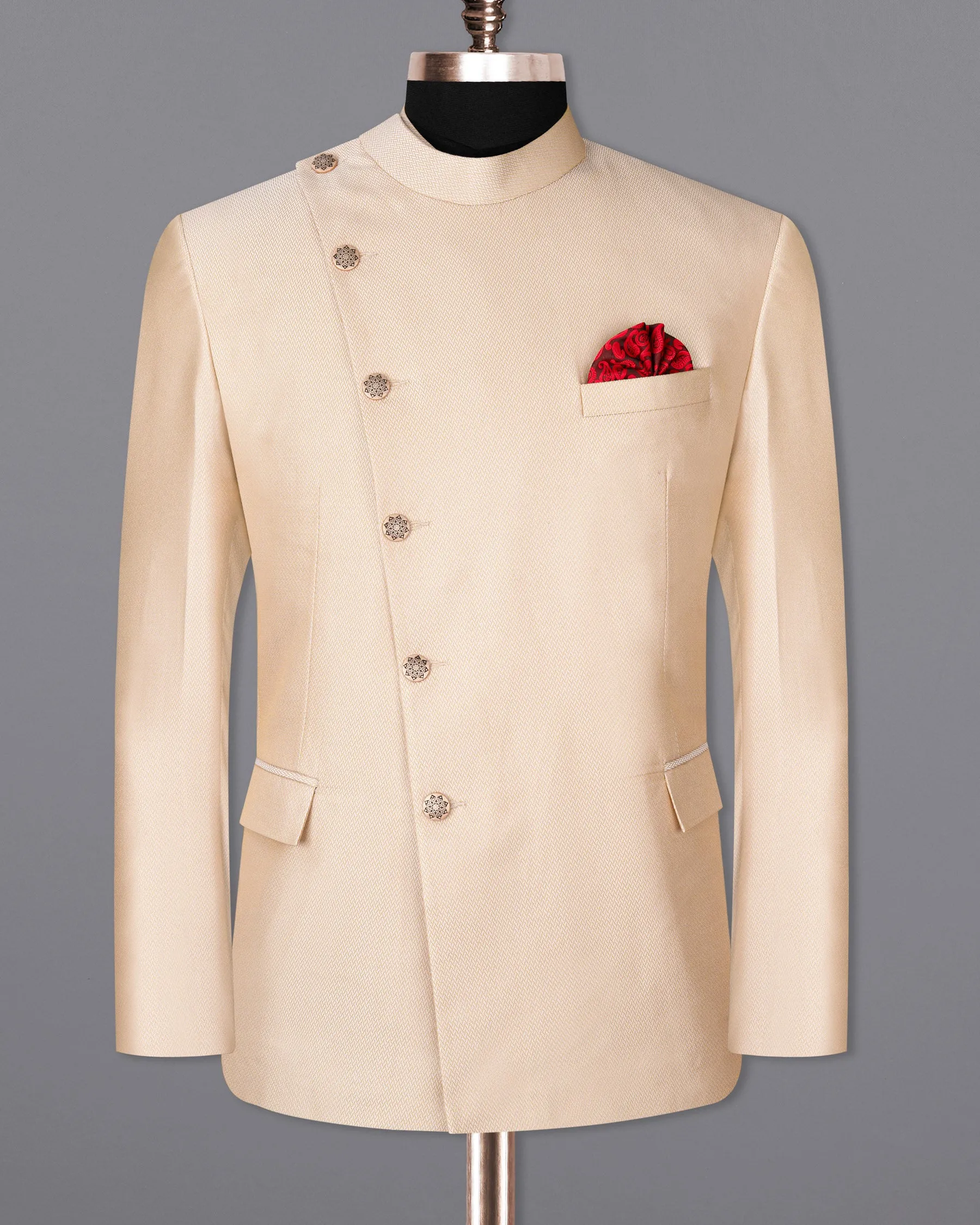 Cashmere Chevron Textured Cross Buttoned Bandhgala Designer Blazer