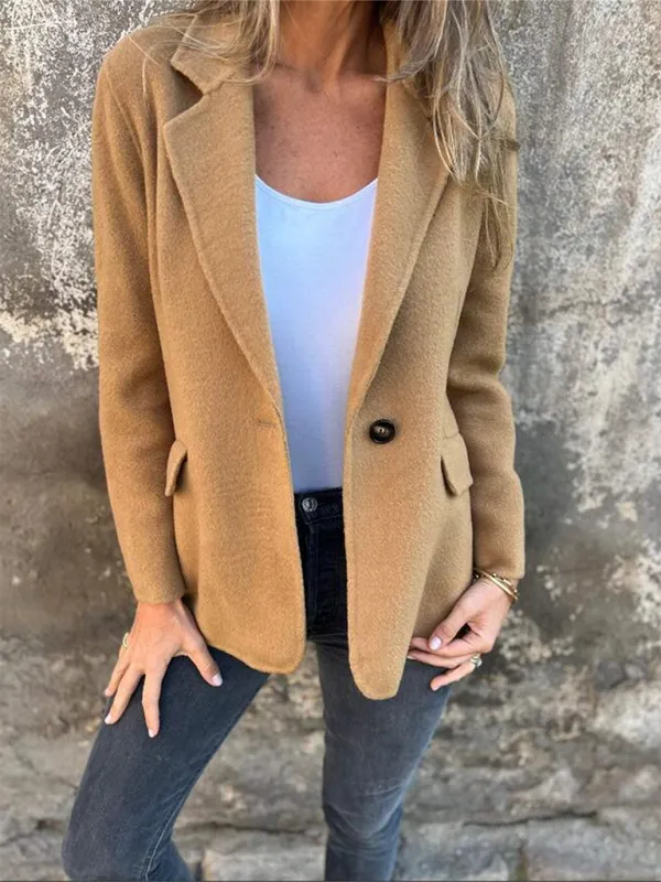 Casual Faux Wool Blazer Single Button