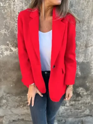 Casual Faux Wool Blazer Single Button