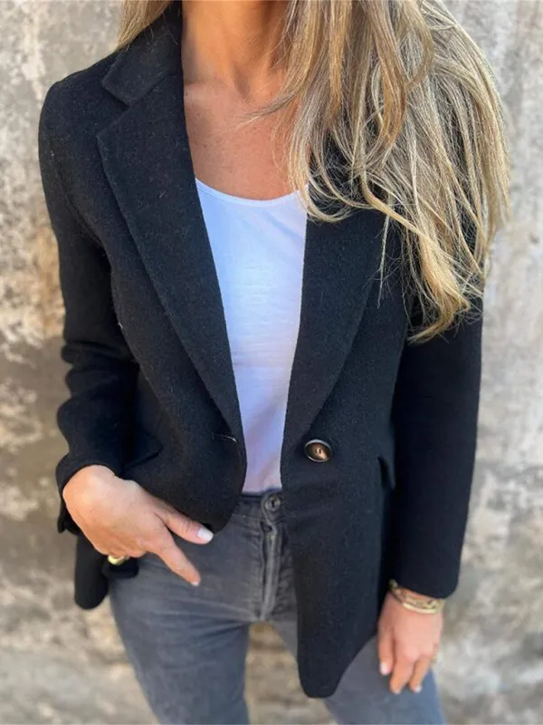 Casual Faux Wool Blazer Single Button