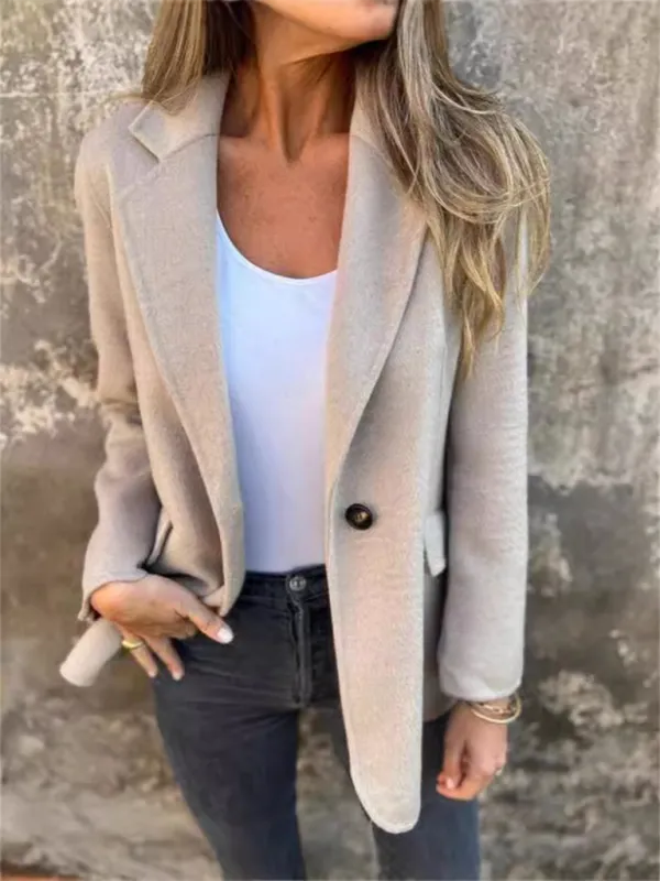 Casual Faux Wool Blazer Single Button