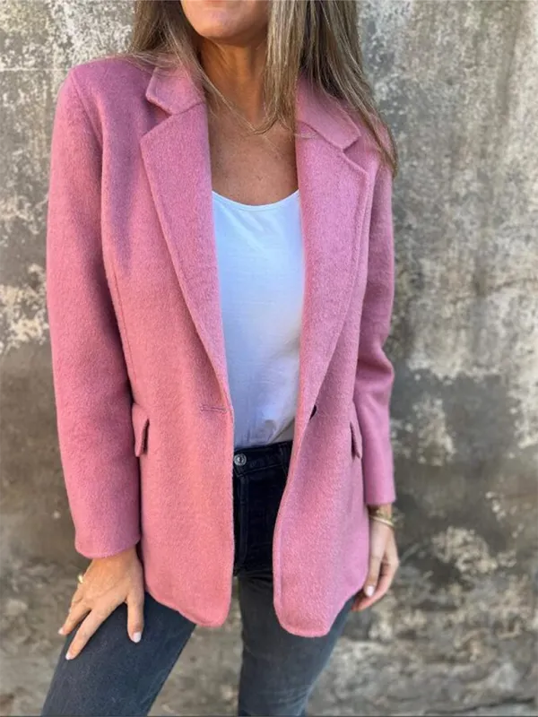 Casual Faux Wool Blazer Single Button