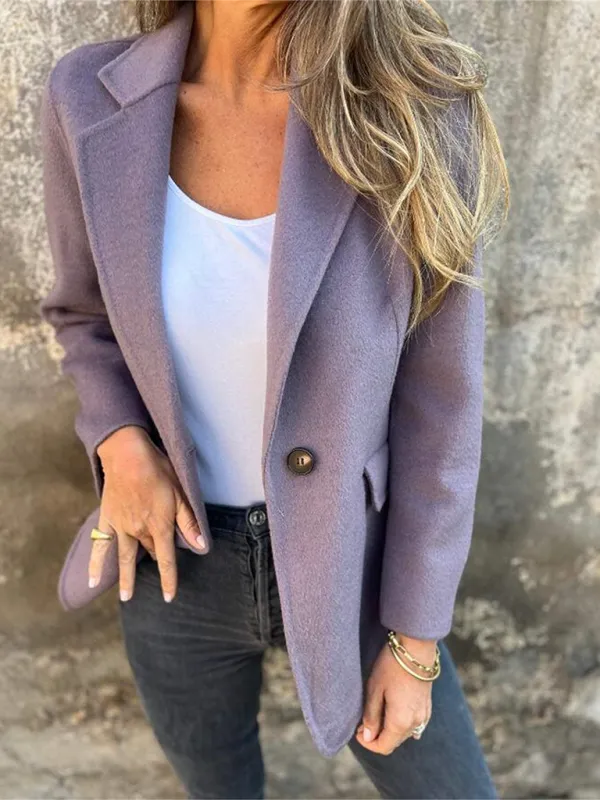 Casual Faux Wool Blazer Single Button