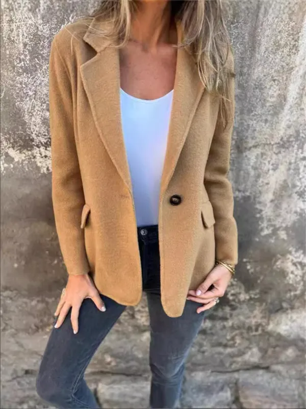 Casual Faux Wool Blazer Single Button