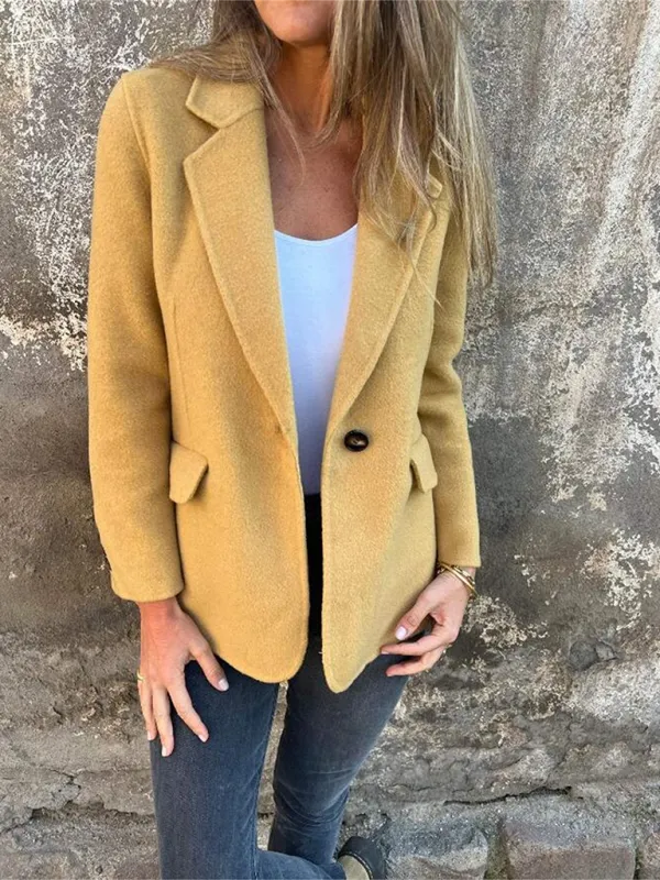 Casual Faux Wool Blazer Single Button