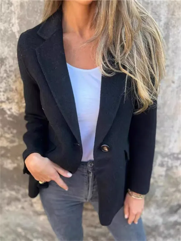 Casual Faux Wool Blazer Single Button