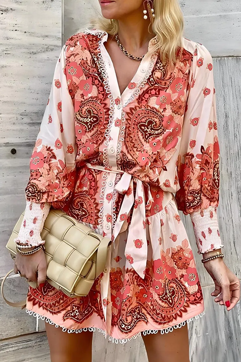 Casual Floral Bandage V Neck Printed Dresses