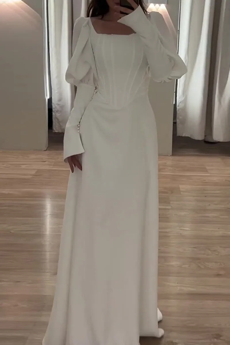 Celebrities Elegant Solid Flounce Square Collar Evening Dresses