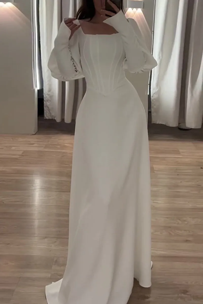 Celebrities Elegant Solid Flounce Square Collar Evening Dresses