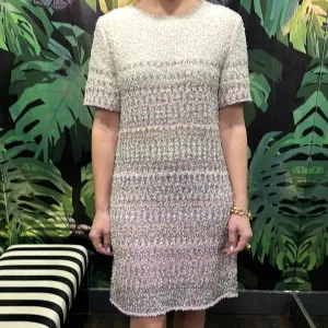 CHANEL White, Lavendar and Silver Tweed Short Sleeve Dress