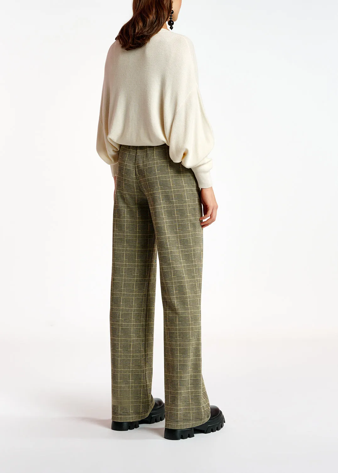 Checked motif jacquard-knit pants
