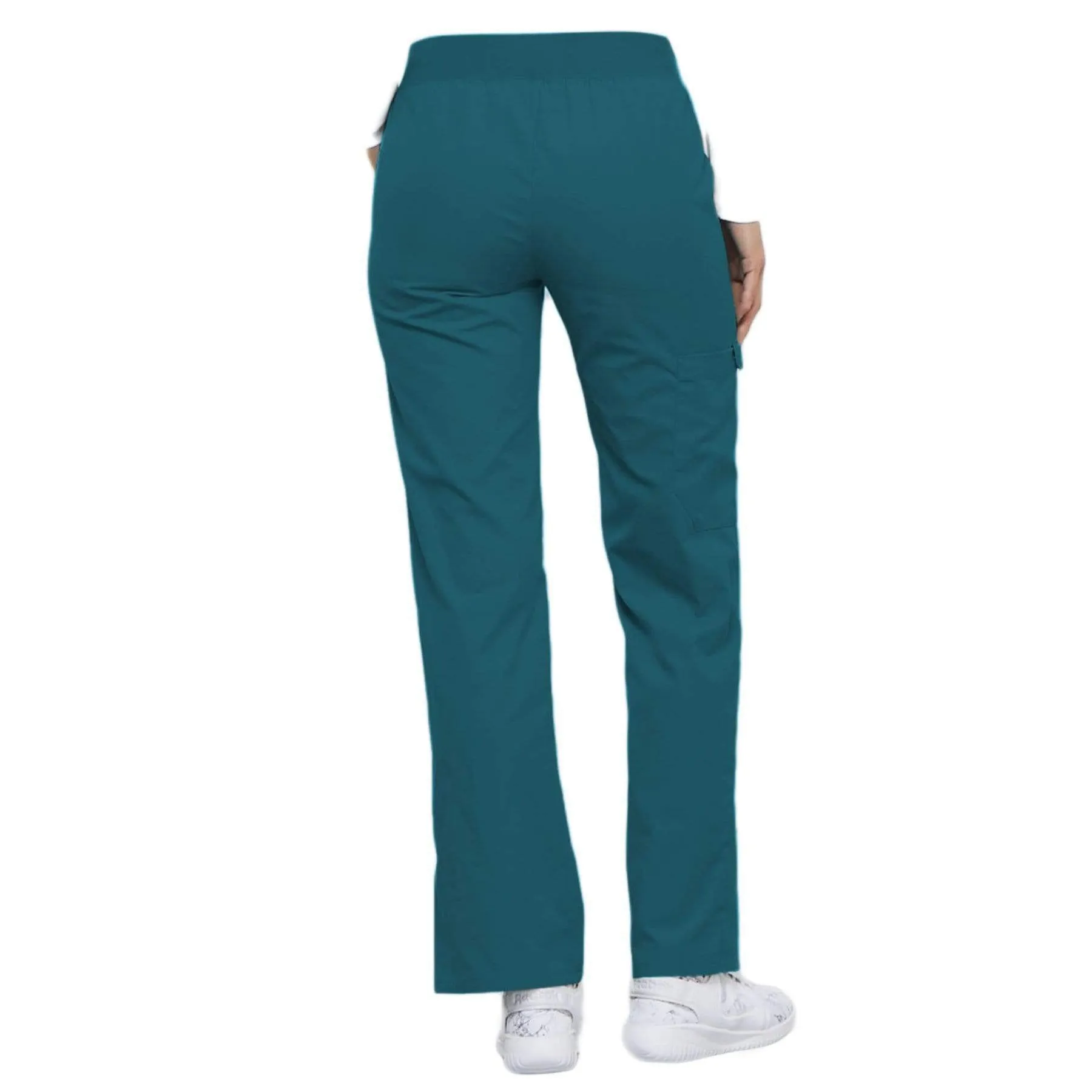 Cherokee Flexibles 2085 Scrubs Pants Womens Mid Rise Knit Waist Pull-On Caribbean Blue