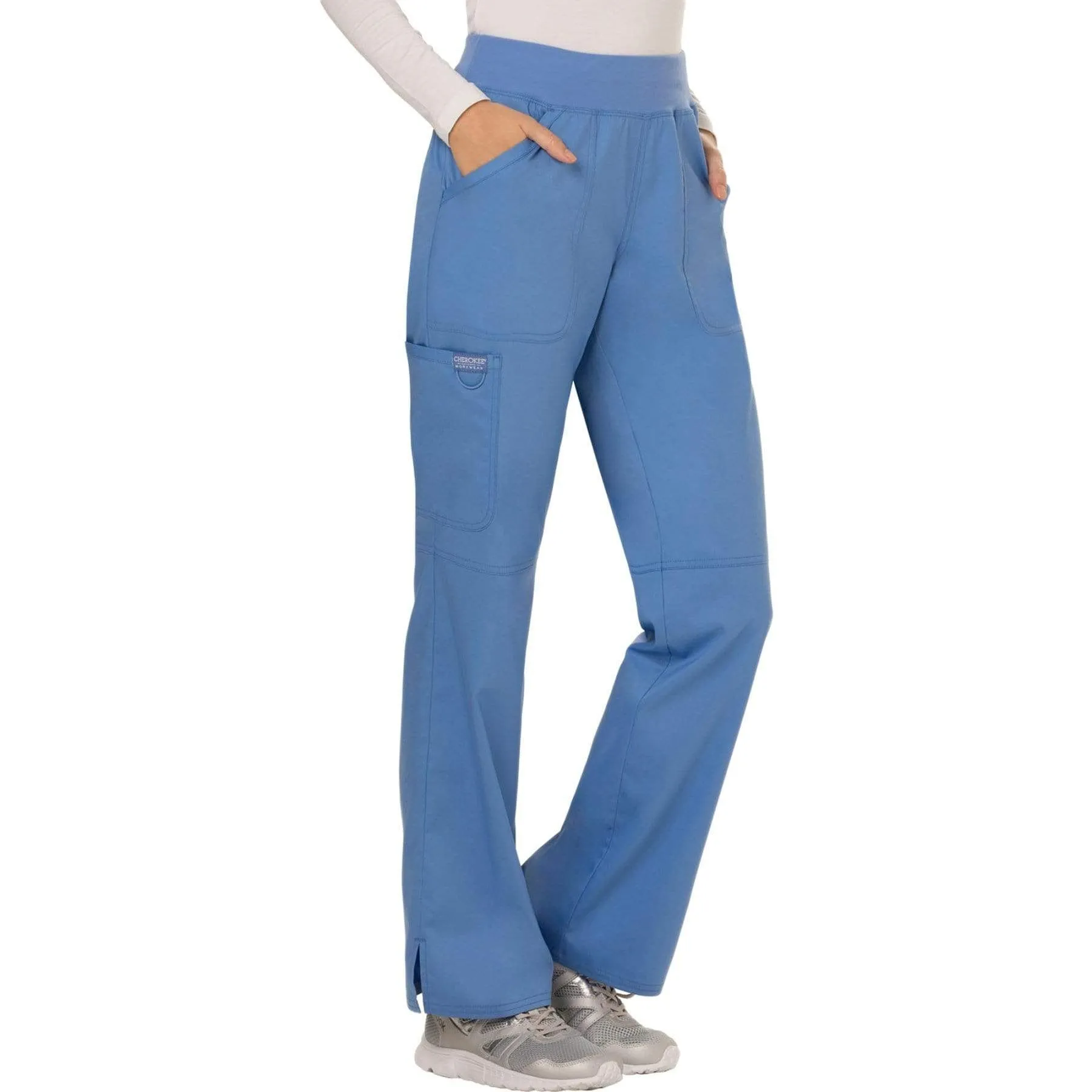 Cherokee Revolution WW110 Scrubs Pants Womens Mid Rise Straight Leg Pull-on Ceil Blue