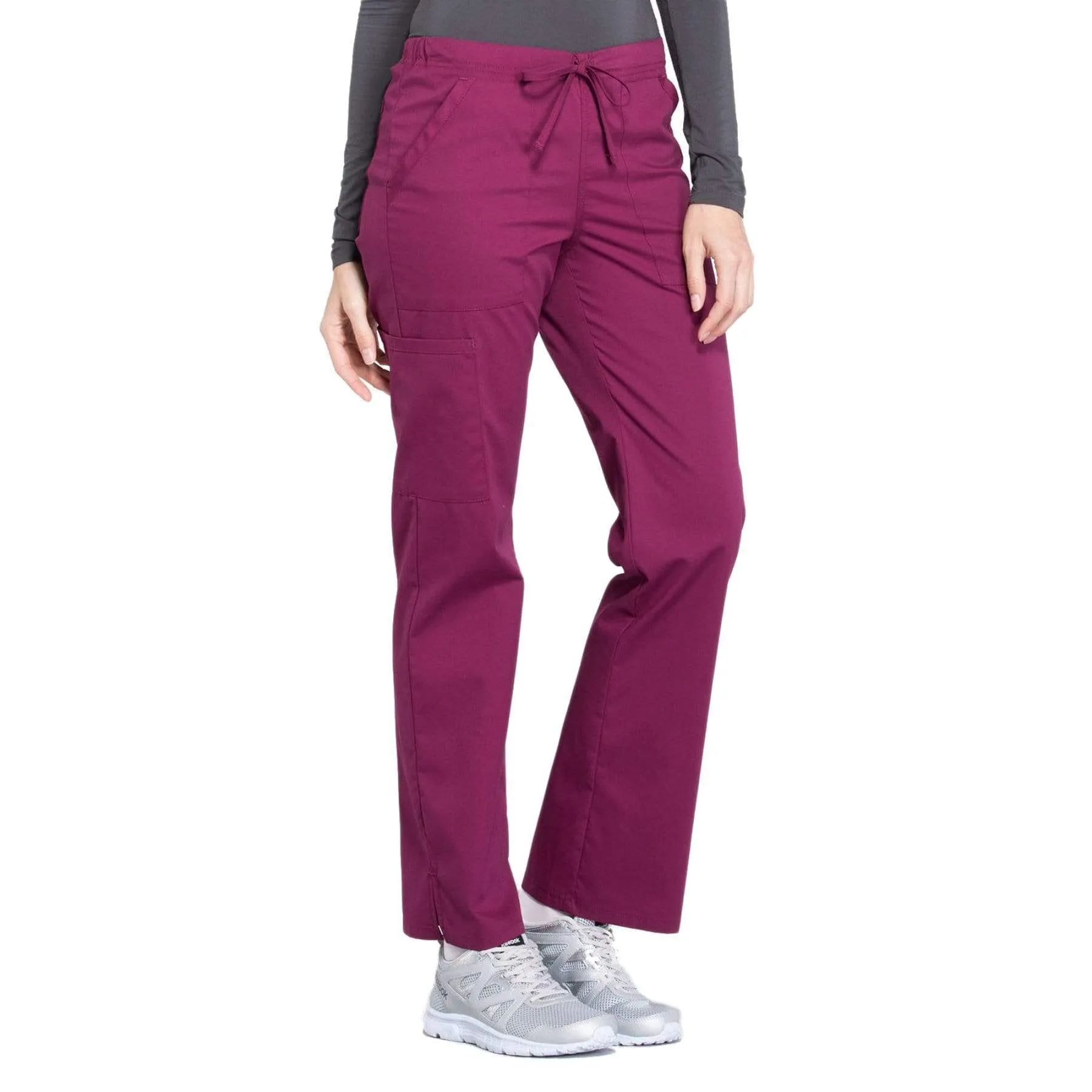 Cherokee Workwear Professionals WW160 Scrubs Pants Womens Mid Rise Straight Leg Drawstring Wine