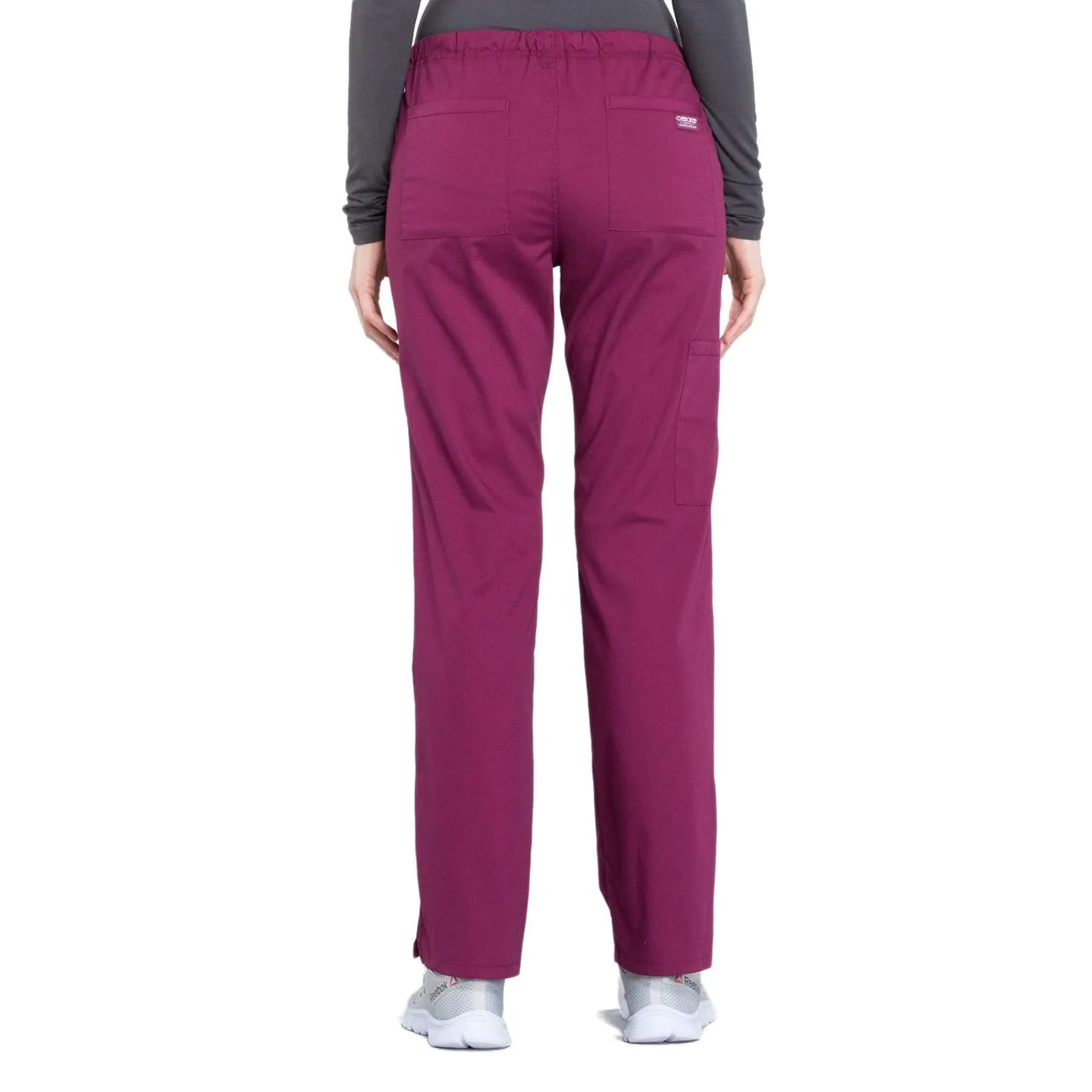 Cherokee Workwear Professionals WW160 Scrubs Pants Womens Mid Rise Straight Leg Drawstring Wine