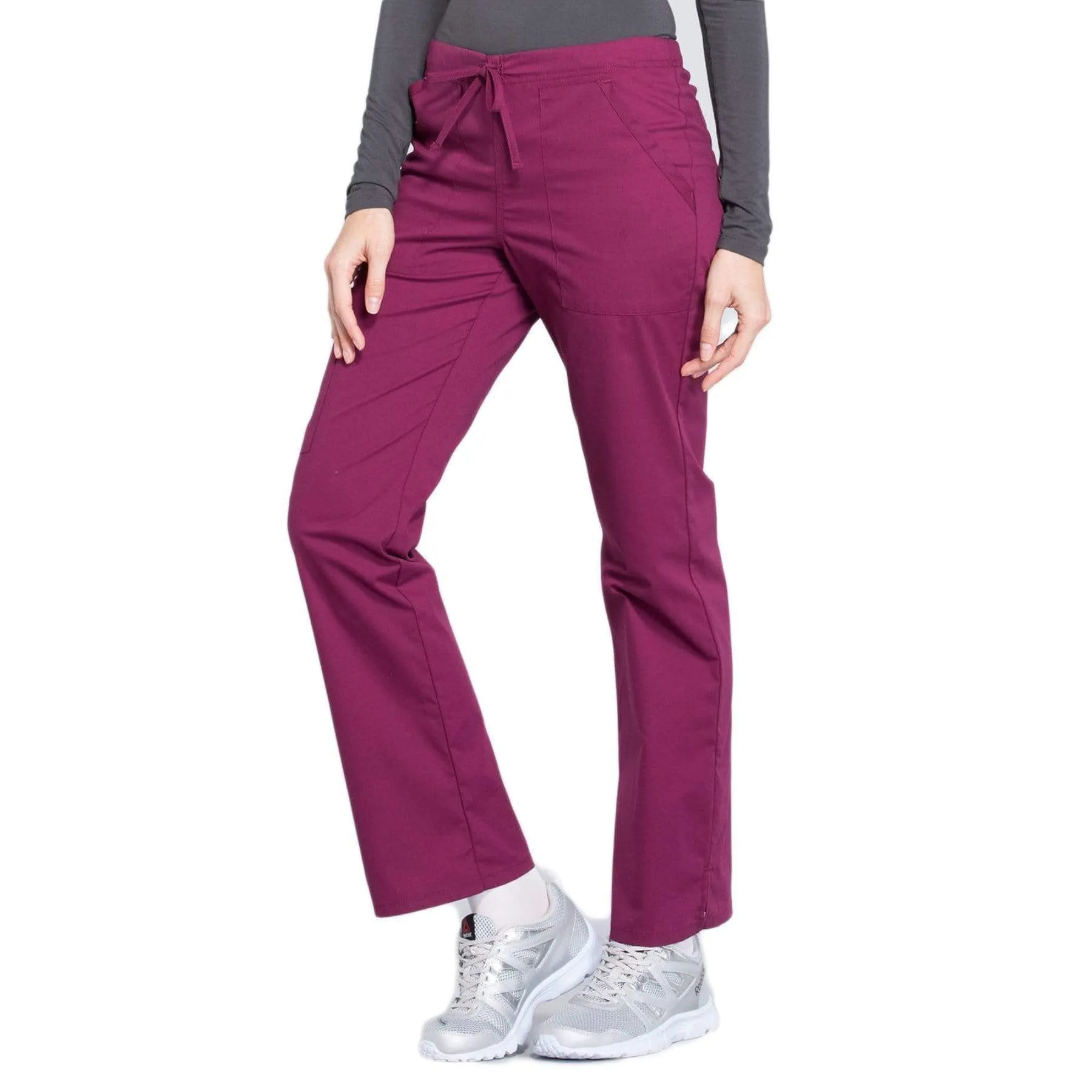 Cherokee Workwear Professionals WW160 Scrubs Pants Womens Mid Rise Straight Leg Drawstring Wine