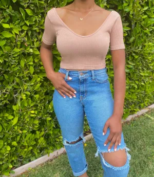 Claire Ribbed Top(Camel)
