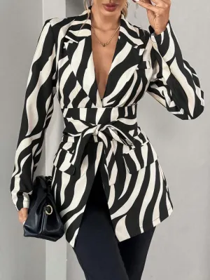 CM-CS122322 Womenn Casual Seoul Style Printed Double Breasted Long Sleeve Blazer