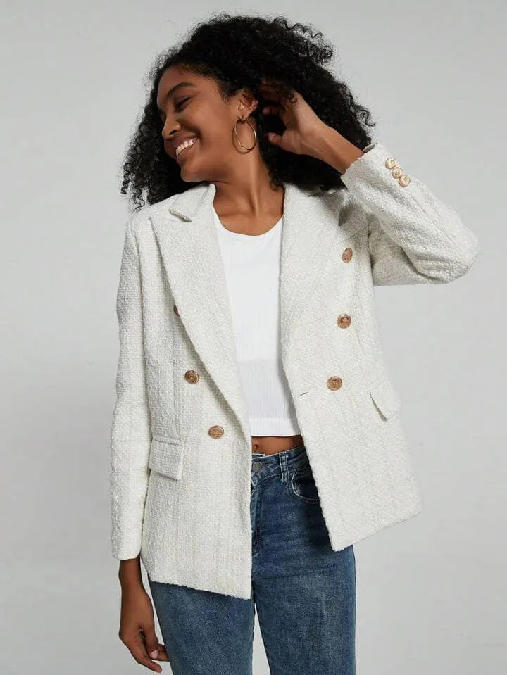 CM-CS592351 Women Elegant Seoul Style Collar Neckline Long Sleeve Double Breasted Suit Jacket