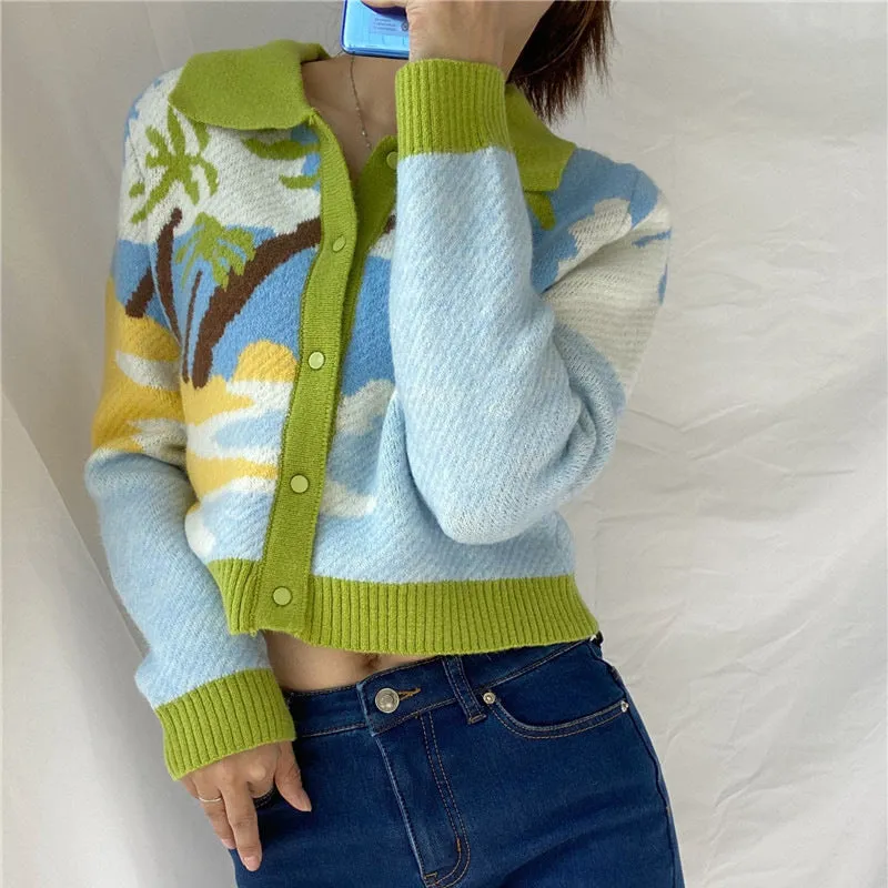 COCONUT PALM JACQUARD LAPEL SWEATER UB2719