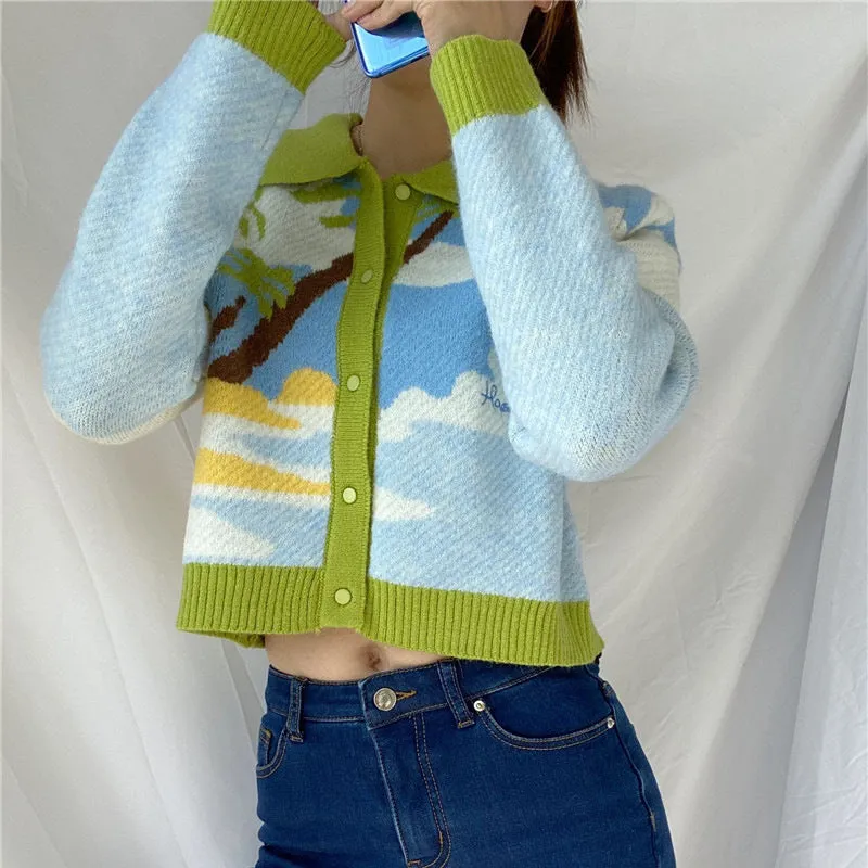 COCONUT PALM JACQUARD LAPEL SWEATER UB2719