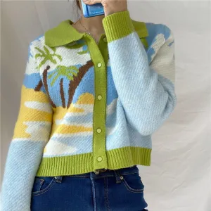 COCONUT PALM JACQUARD LAPEL SWEATER UB2719