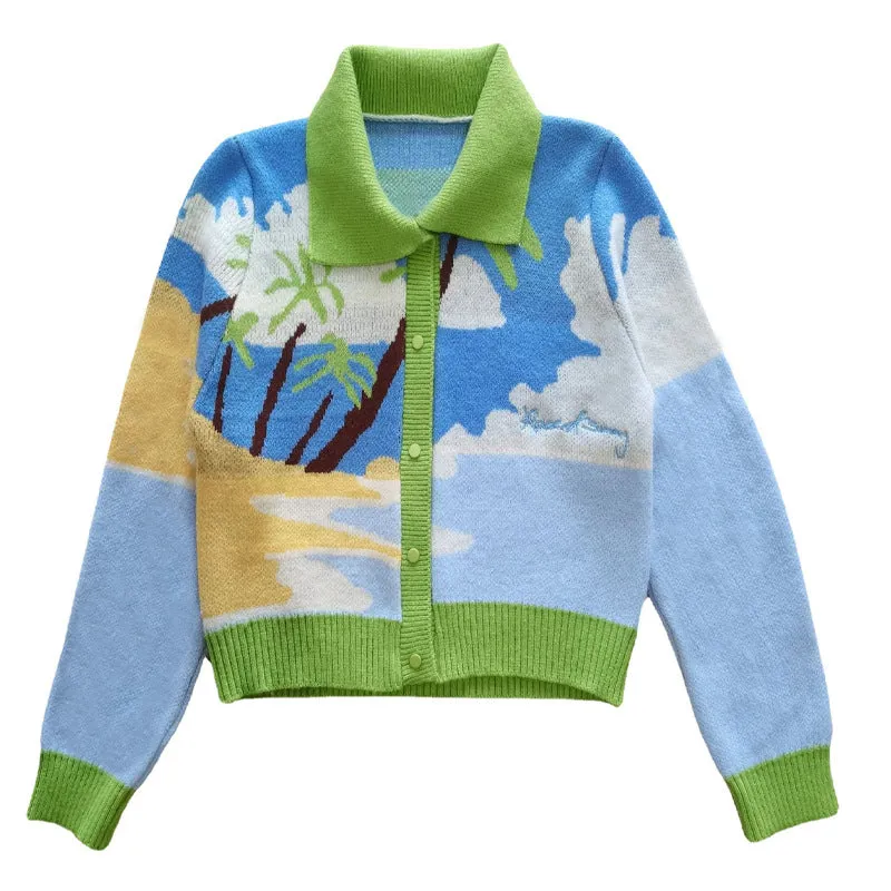 COCONUT PALM JACQUARD LAPEL SWEATER UB2719