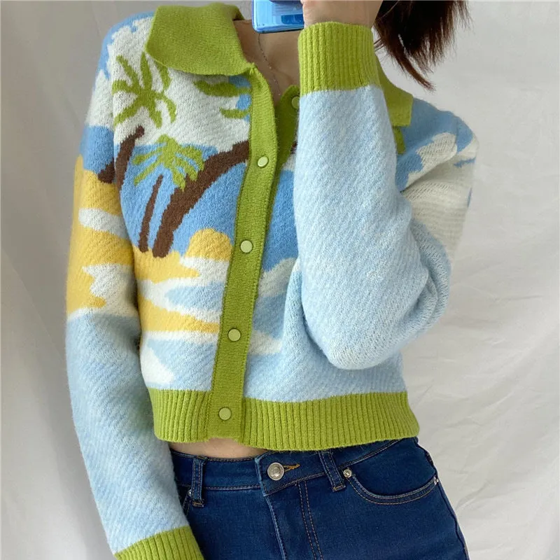 COCONUT PALM JACQUARD LAPEL SWEATER UB2719