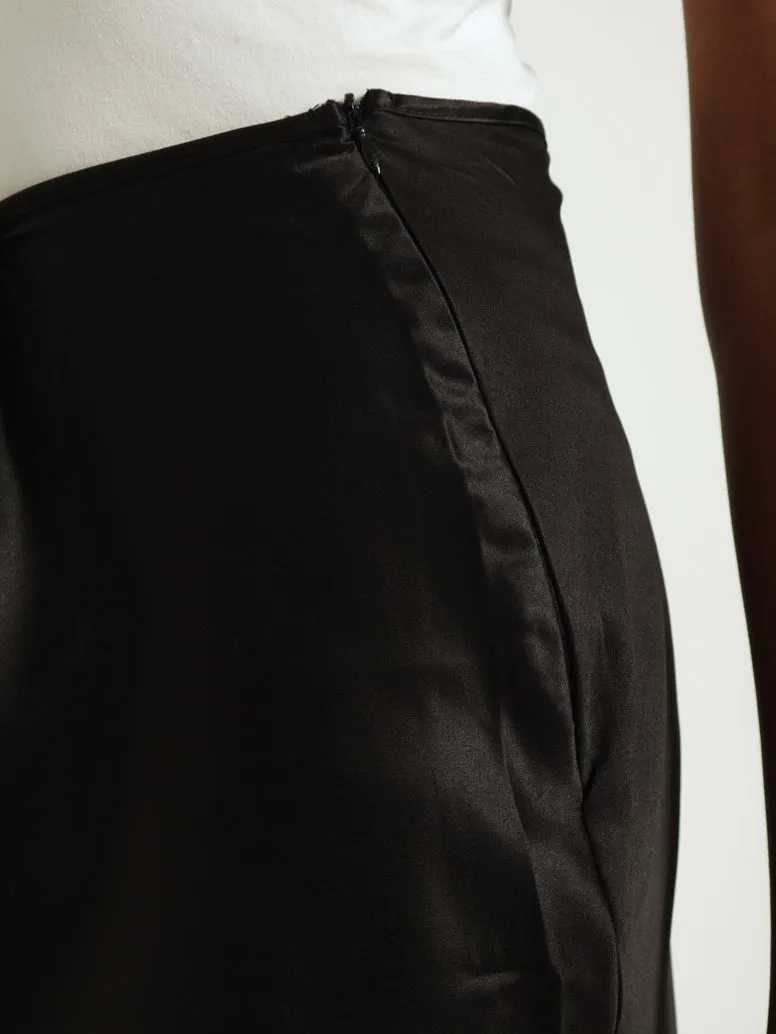 Combo Satin And Chiffon Slip Skirt - Black