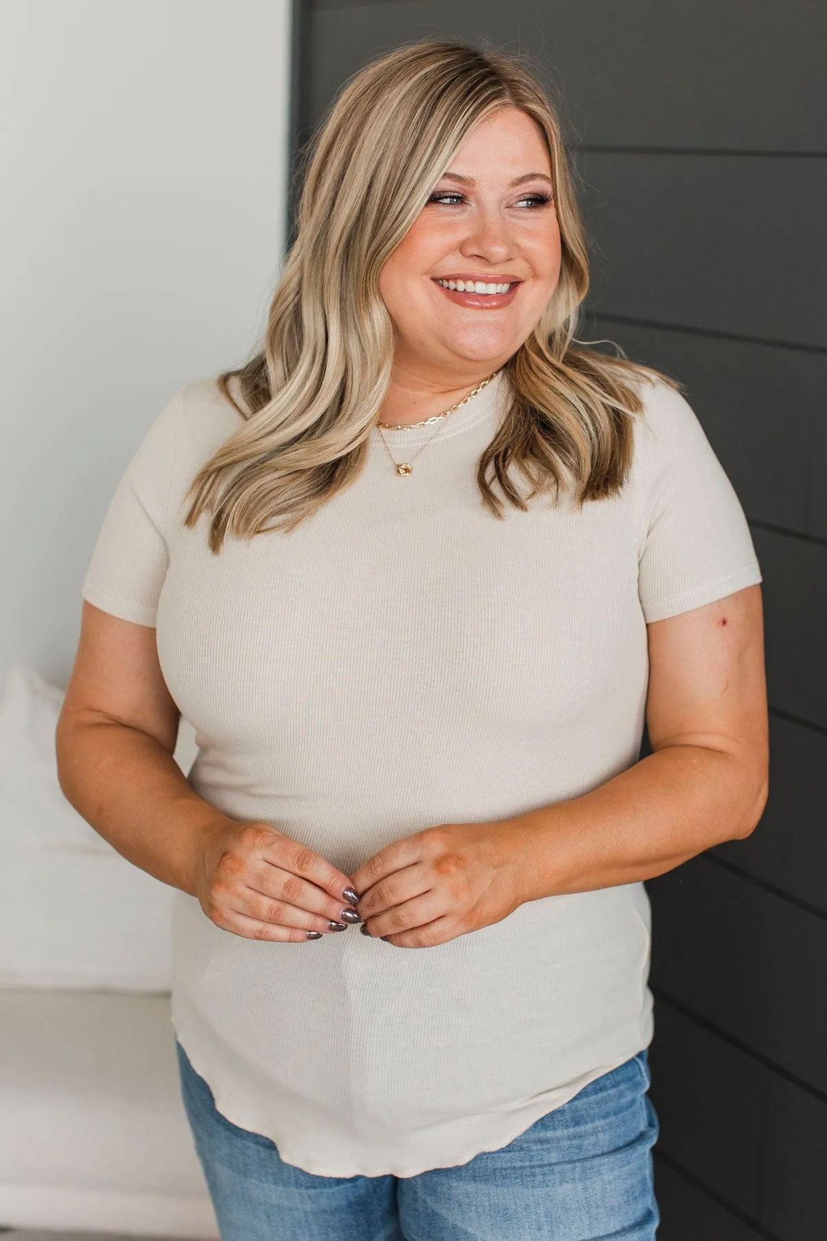 Confident Attitude Ribbed Top- Oatmeal