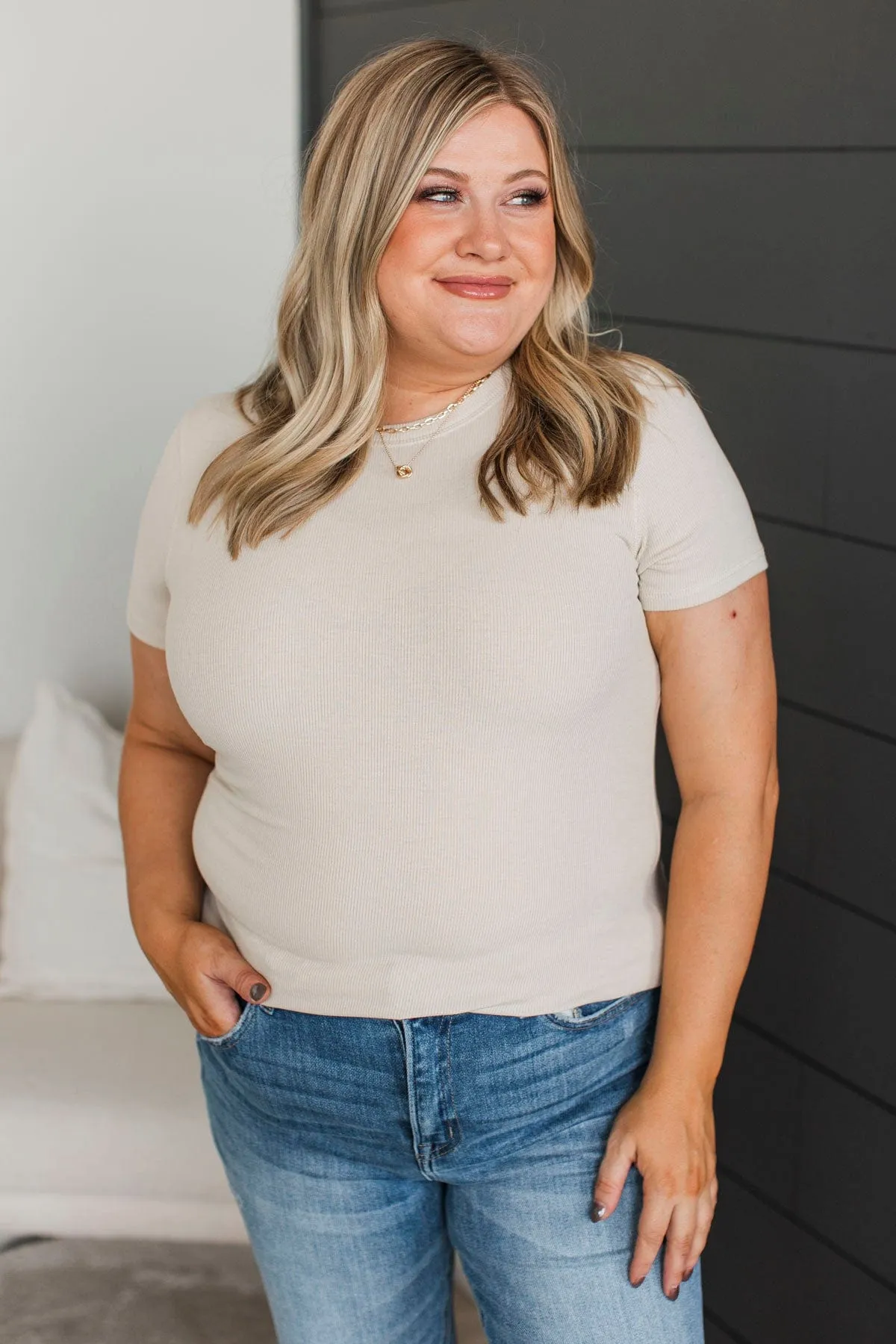 Confident Attitude Ribbed Top- Oatmeal