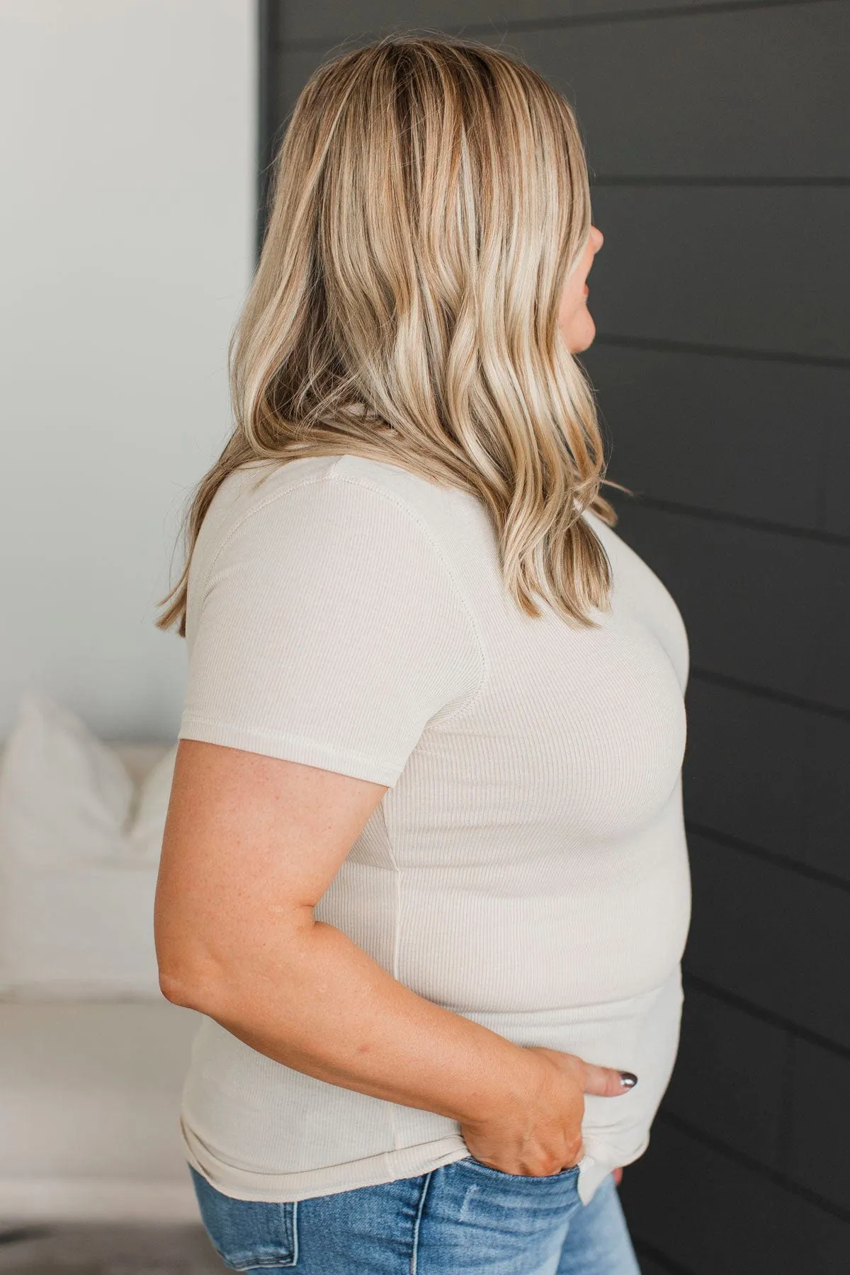 Confident Attitude Ribbed Top- Oatmeal
