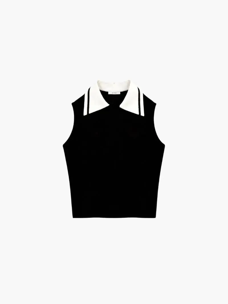 Contrast-Collar Sleeveless Top