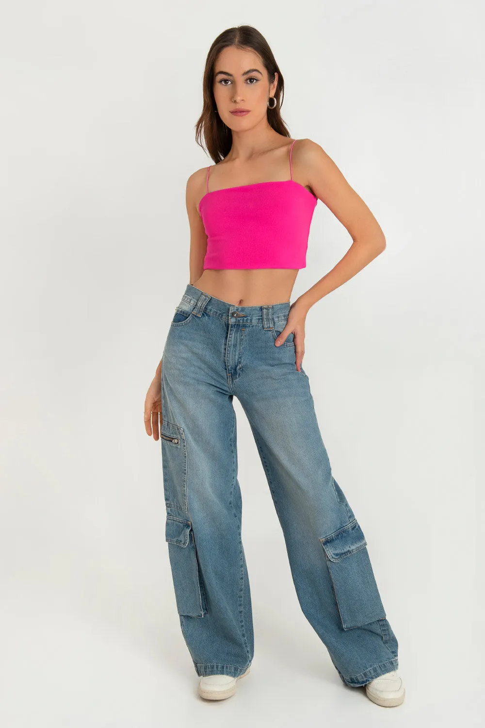 Crop top bandeau con tirantes