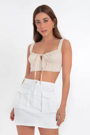 Crop top de tirantes escote plisado con jareta